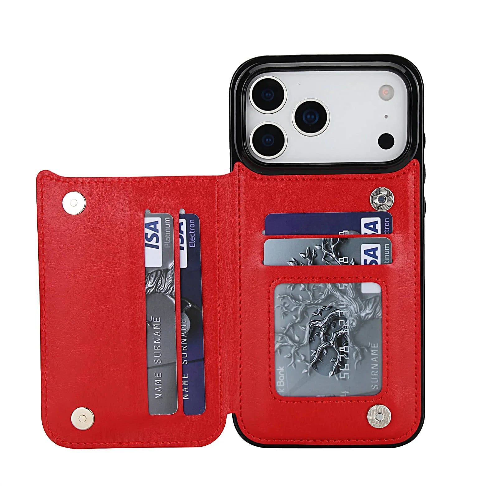 For iPhone 17/Air/17 Pro/17 Pro Max Wallet Case With Card Holder,PU Faux Leather Kickstand Card Slots Case,Double Magnetic Clasp Car Mobile World