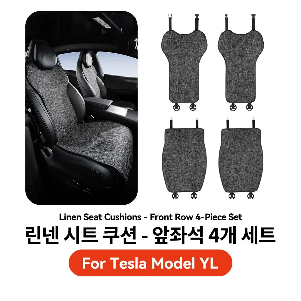 YZ For Tesla Model YL Linen Ice Silk Seat Cushion Backrest Pad Summer Cool Breathable Car Seat Protector Cover 2026 Accessories Car Mobile World