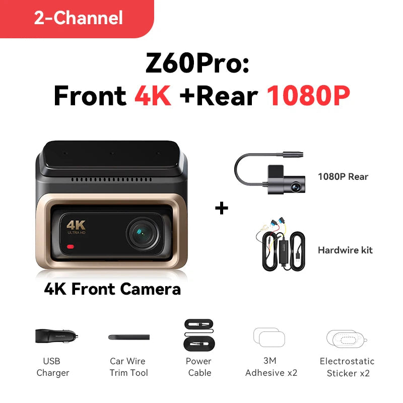 DDPAI 4K Dash Cam Z60 Pro HDR Support Front and Rear Interior Car Camera SONY STARVIS2 678 Sensor 5GHz Wi-Fi GPS ADAS 4G Car DVR Car Mobile World