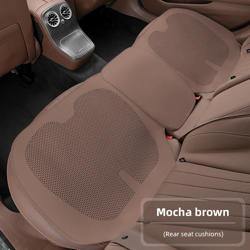 Four-Season Universal Car Seat Cushion Pu Leather Protective Pad Perforated Breathable Integrated Half-Cover Front and Rear Seat Cover Car Interior Accessories Black Red Mocha Brown Orange CM World