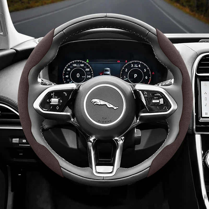 Suitable for Jaguar Anti-Slip Buckle Segmented Suede Steering Wheel Cover Suitable for Xf X250 Xe E Pace F Xj I Ev400 S Type X351 Svr Xfl Ftype Project 7 Cars Accessories CM World