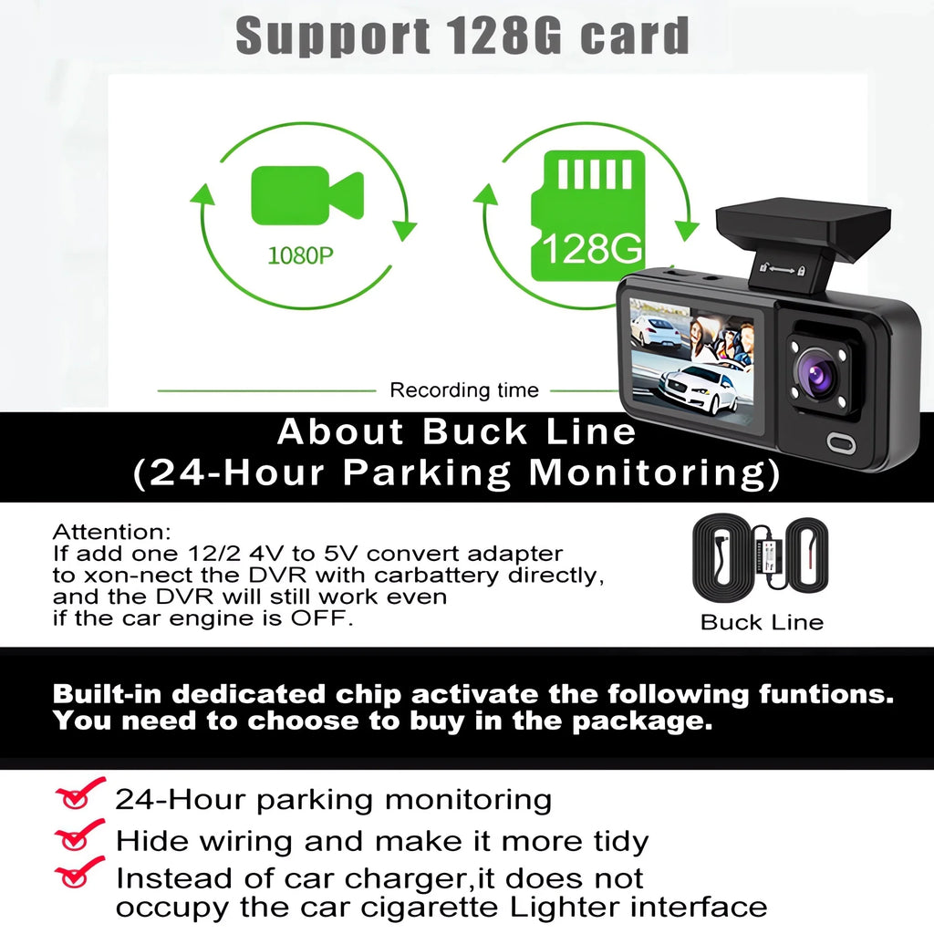 3 Channel Dash Cam for Car 1080P Video Recorder WIFI APP Dashcam Car DVR Front and Rear View Camera Night Vision car accessory