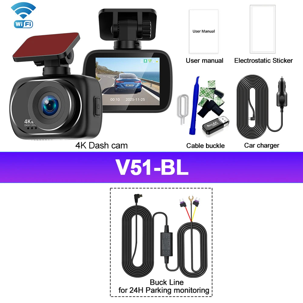 Kocam 4K Dashcam Car Dvr Dual 4K Dash Cam Support 4K Rear Camera WIFI GPS Night Vision 24H Parking Monitoring Black Box Car Mobile World