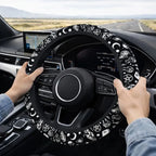[Anti-Slip Car Protector] 15 Inch Universal Skull And Moon Steering Wheel Cover 1pc All-Season Anti-Slip Durable Car Protector,