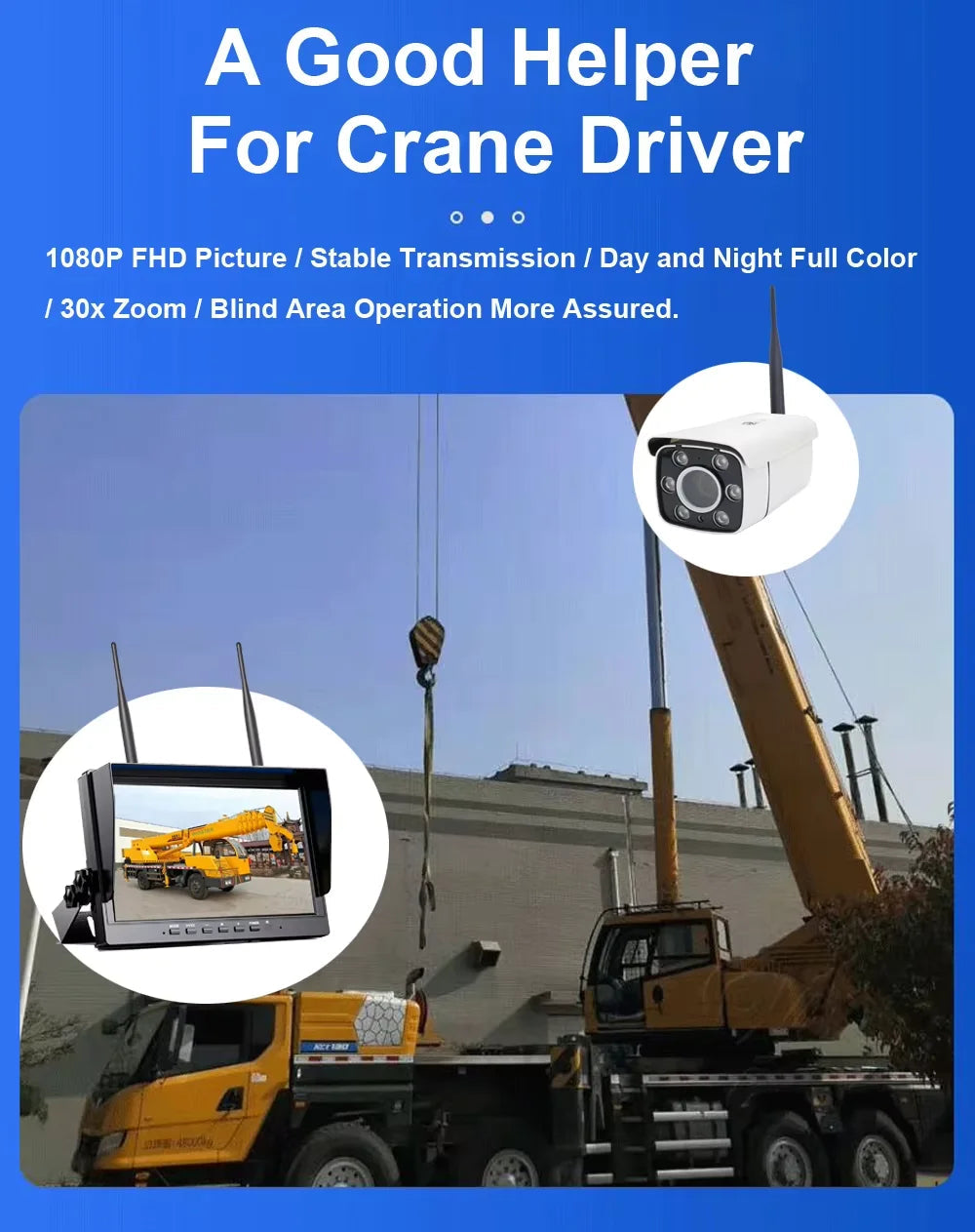 Lastbus Digital Wireless Tower Crane 30x Zoom Monitoring Camera Car Reversing 10.1" Quad DVR Monitor kits For Tower Crane Car Mobile World