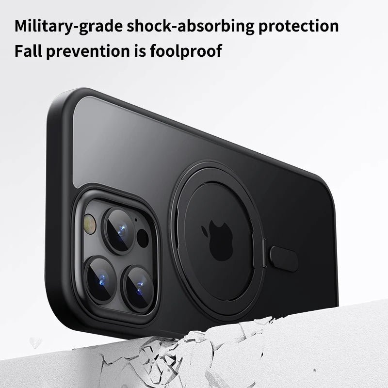 Magnetic 360°Rotation Stand Case for iPhone 17 Pro Max with Ring Holder Translucent Cover For iPhone 17 Pro Case
