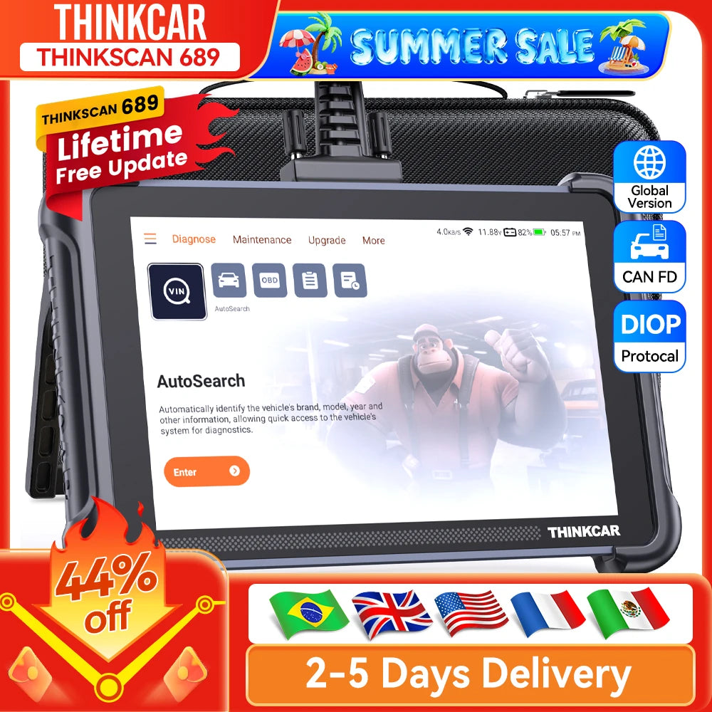 THINKCAR THINKSCAN 689 OBD2 Scanner Lifetime Free Update Full System Diagnosis CANFD/DOIP Bi-directional ECU Coding 34 Reset Car Mobile World