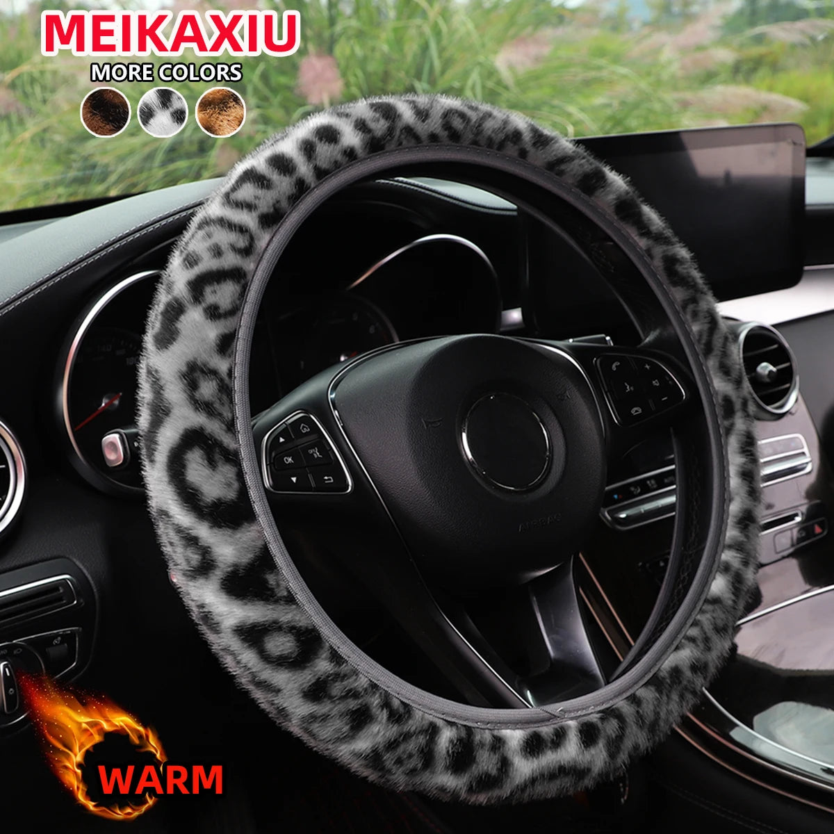 Leopard print simulation winter plush without inner ring car without inner ring steering wheel cover steam interior supplies