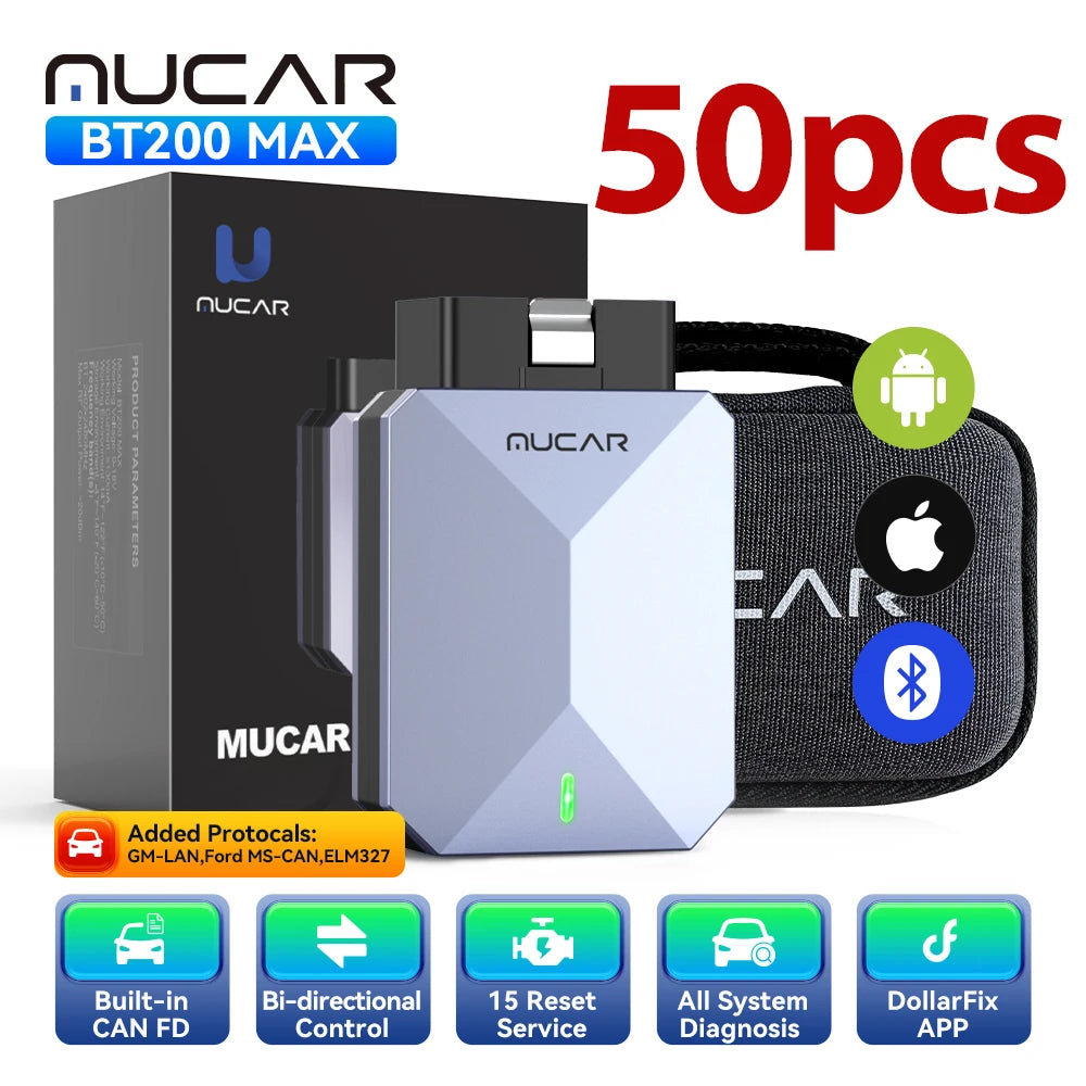 MUCAR BT200 Max Car OBD2 Diagnostic Tool All System Diagnosis Bi-directional Scanner ELM 327 CANFD15 Reset Lifetime Free Update