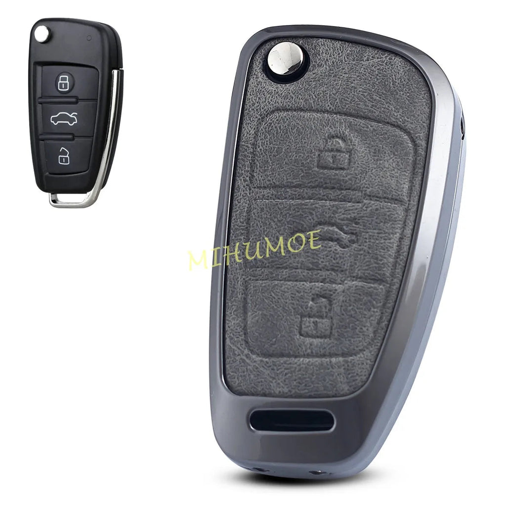 For Audi Fashion Gray Car Flip Key Fob Case Cover Shell Holder Protector A1 A3 TT TTS Q3 Q7 S3 Accessories Zinc Alloy CM World