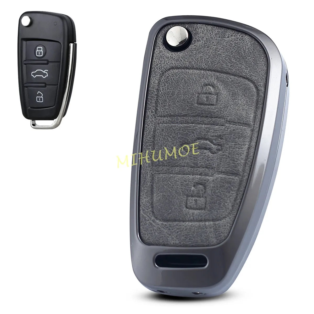 For Audi Fashion Gray Car Flip Key Fob Case Cover Shell Holder Protector A1 A3 TT TTS Q3 Q7 S3 Accessories Zinc Alloy CM World