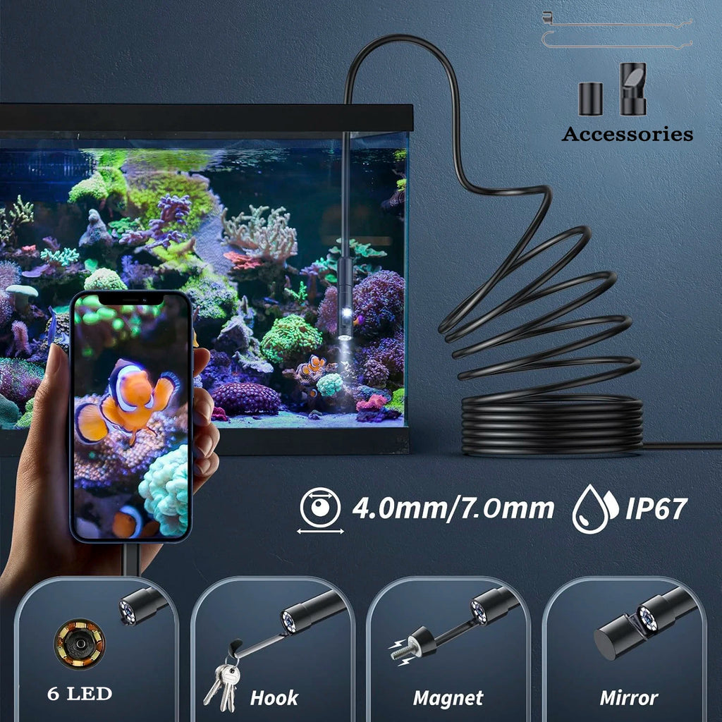 1-10m Endoscope Camera Android Type C PC 7MM USB Waterproof Borescope Camera for Car Scenarios Car Inspection 6 Led Lights