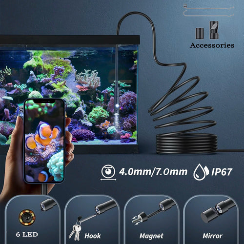 1-10m Endoscope Camera Android Type C PC 7MM USB Waterproof Borescope Camera for Car Scenarios Car Inspection 6 Led Lights
