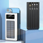 Lenovo 500000mAh Solar Power Bank Built in 4 Cables Portable External Battery with LED Light Powerbank For iPhone Samsung Huawei