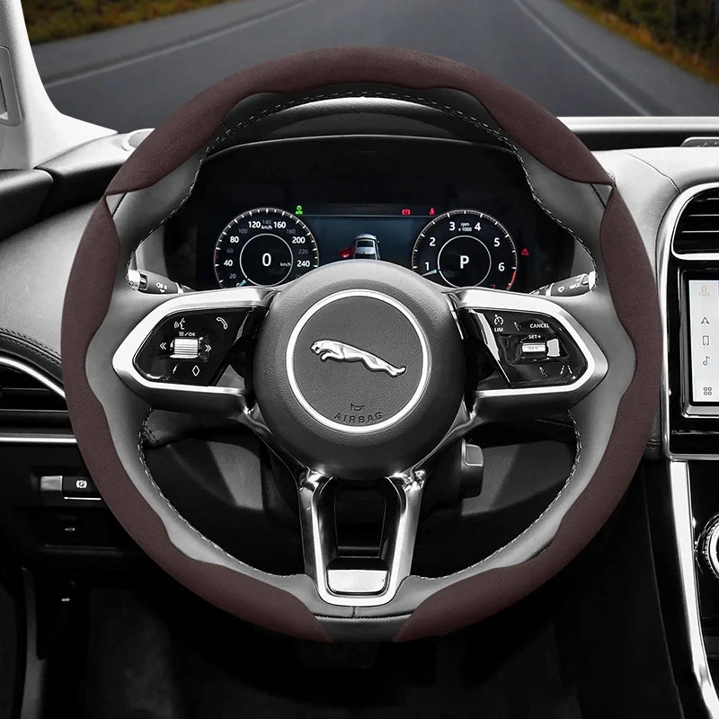 Suitable for Jaguar Anti-Slip Buckle Segmented Suede Steering Wheel Cover Suitable for Xf X250 Xe E Pace F Xj I Ev400 S Type X351 Svr Xfl Ftype Project 7 Cars Accessories CM World