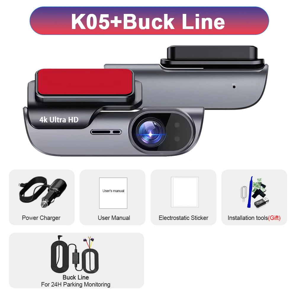 4K UHD Car Dash Camera DVR Night Vision Video Recorder with GPS Wi-Fi 24H Parking Monitoring Support for Vehicle Safety Car Mobile World