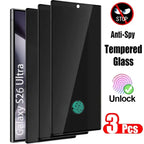 3PCS Privacy Tempered Glass For Samsung S26 Ultra Fingerprint Unlock Anti-Spy Screen Protector for S26 Plus Anti-peep Glass Film