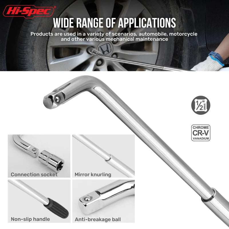 Hi-Spec 1/2'' L-TYPE Telescopic Tire Wrench Cr-v steel Socket Wrench Motorcycle tool Extendable Car Wheel Brace Wrench Hand Tool CM World