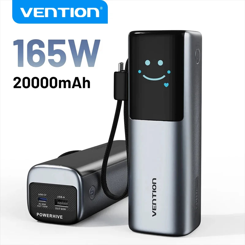 Vention 165W Power Bank 20000mAh PD 3.0 100W Max Portable PowerBank for Laptop PD Fast Charging for iPhone 17 16 Samsung S25 S24 Car Mobile World