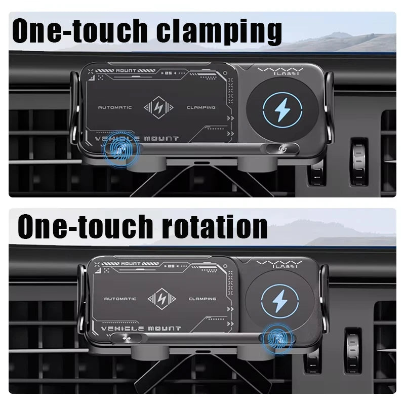 Vyvylabs Car Phone Holder 15W Wireless Charger Auto Clamping 360° Rotating Air Vent Mount for Foldable Phones Tablet Accessories