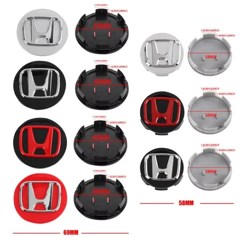 4pcs 58/69mm Car Wheel Center Hub Caps Accessories For Honda Type R Type S VTEC DOHC Modulo Vezel Legend Si RR Insight CM World