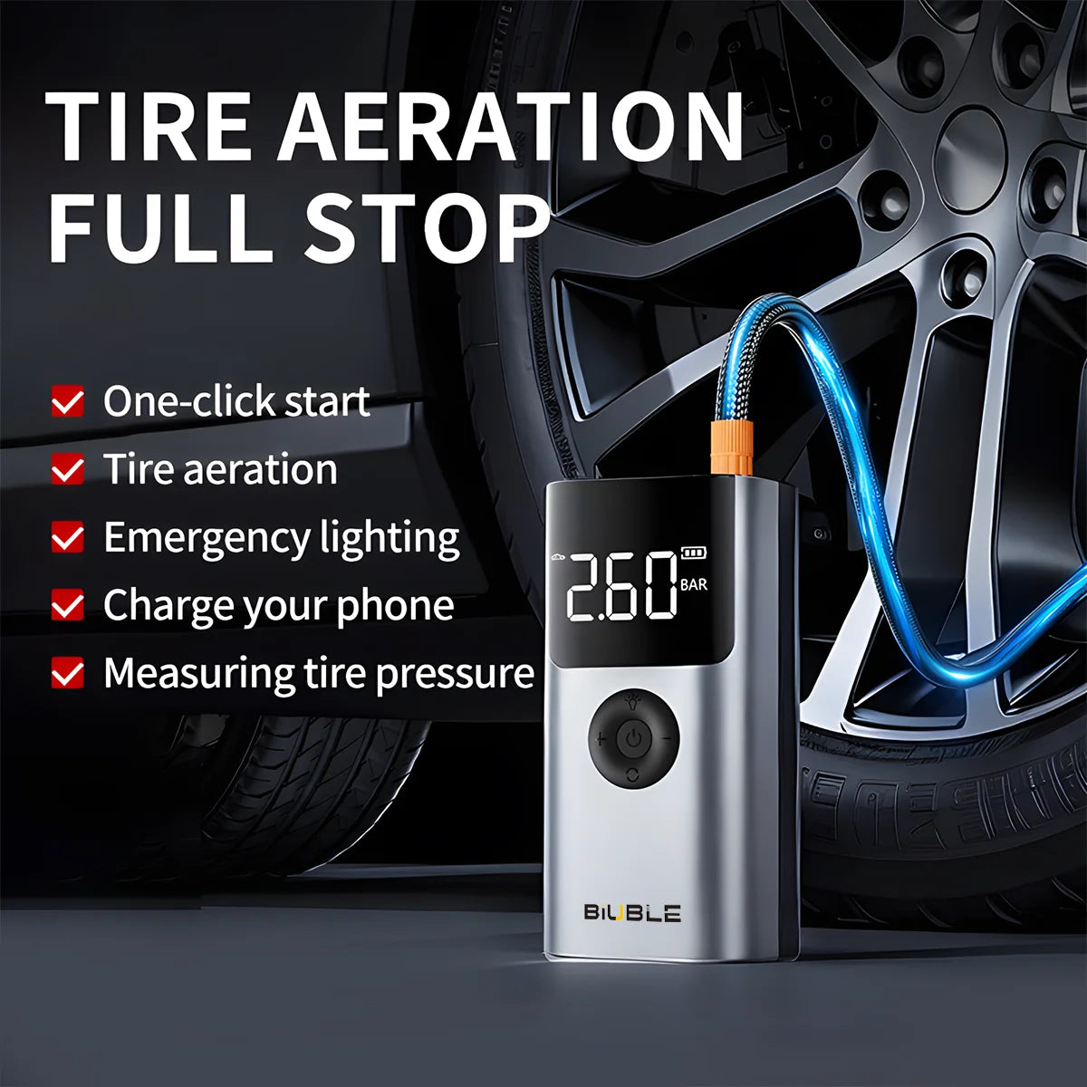 4 In 1 2000A Car Jump Starter 150PSI Air Pump 12V Battery Booster for 8.0L Petrol and 6.0L Diesel Engines