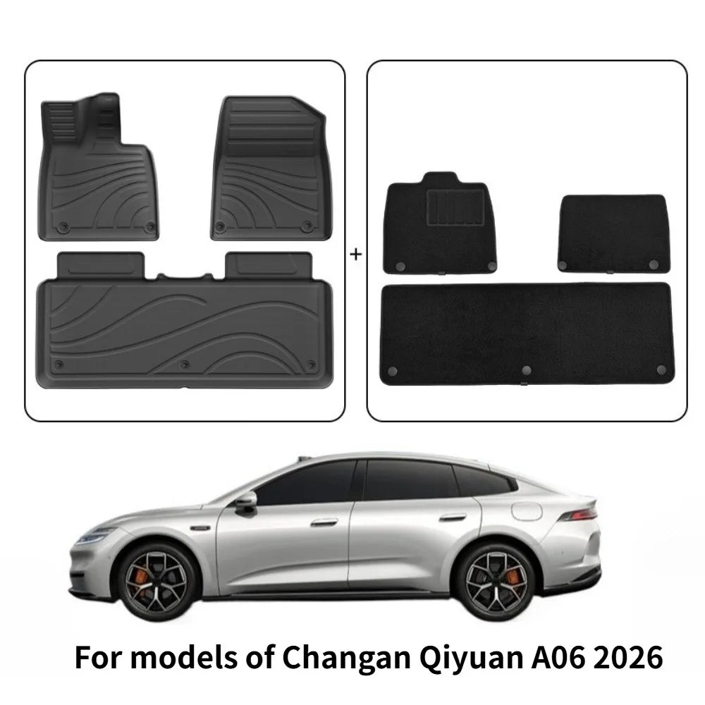 For Models of Changan Qiyuan A06 2026 Car Mats, All-season Waterproof TPE Floor Mats and Trunk Liners