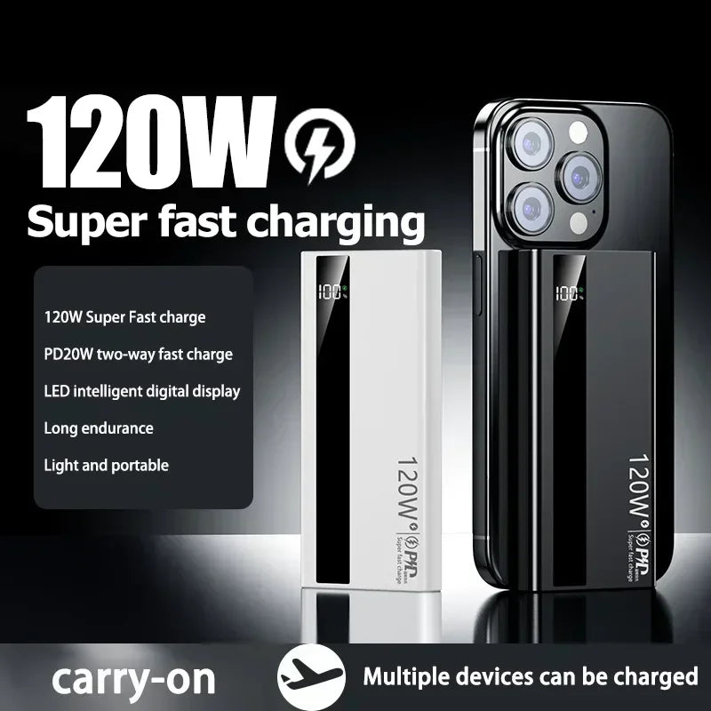 Lenovo 50000mAh Powerbank 120W Super Fast Charging Portable Battery Charger Ultra Capacity LED Digital Display For iPhone Car Mobile World