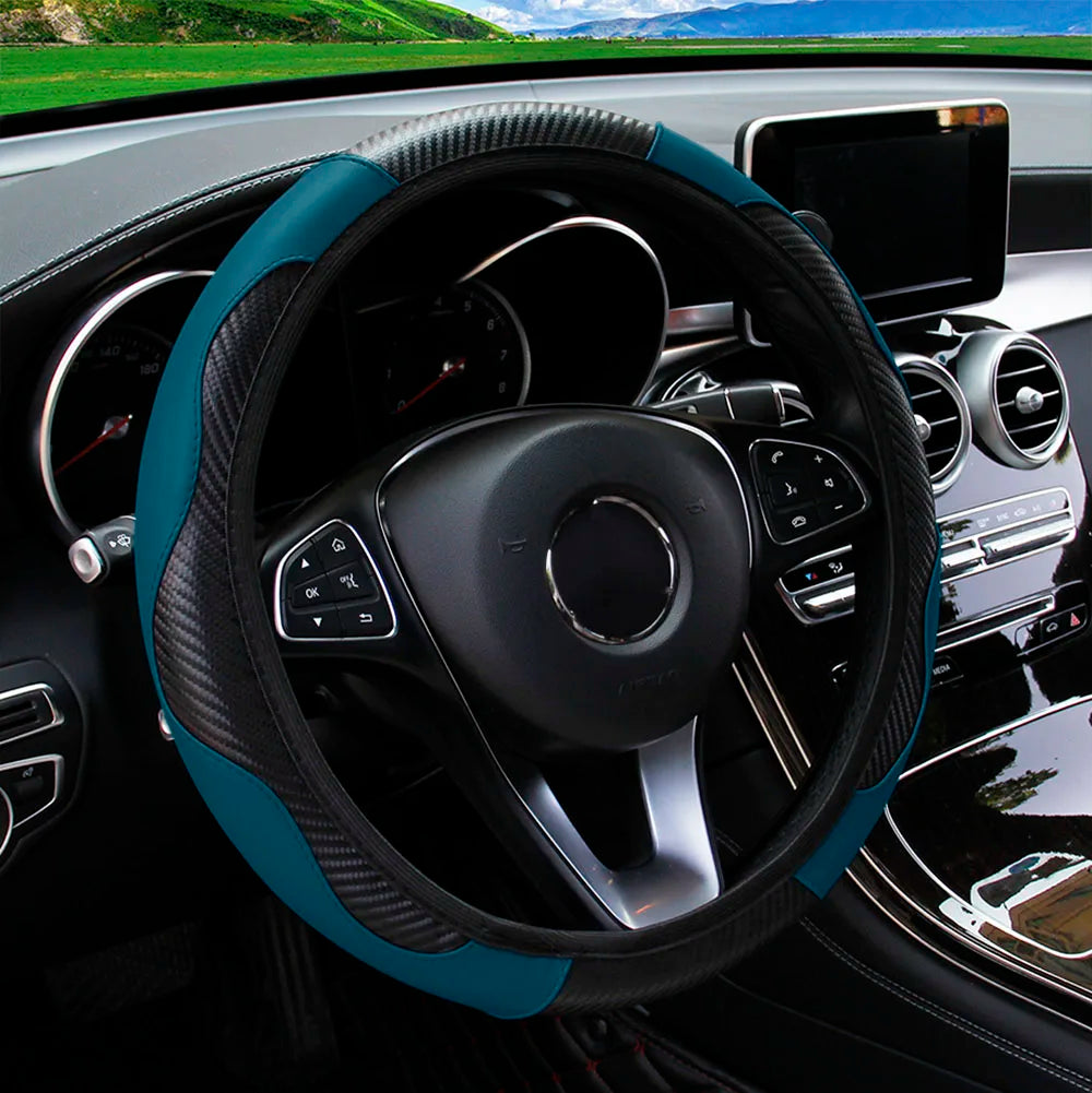 PU Carbon Fiber Leather Car Steering Wheel Cover without Inner Ring Suitable for 14.5-15 Inches of Automotive Supplies CM World
