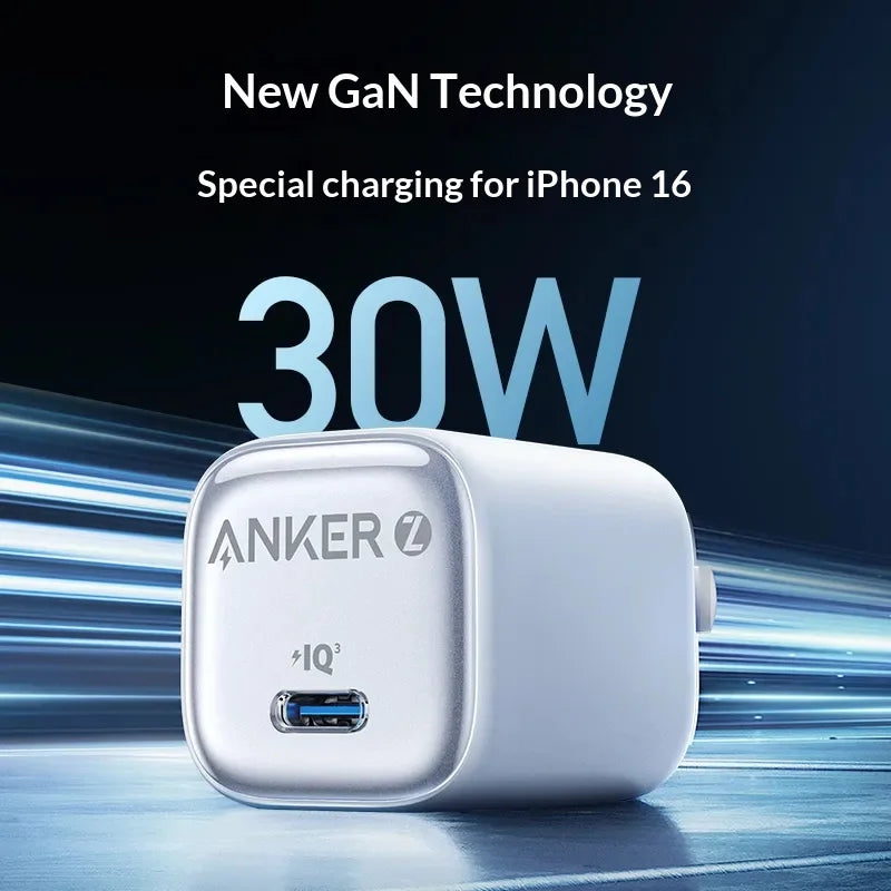 Anker Zolo 30W GaN Fast Charger Type C PD Charger With C to C Cable Portable USB C Quick Charger For iPhone iPad MacBook AirPods