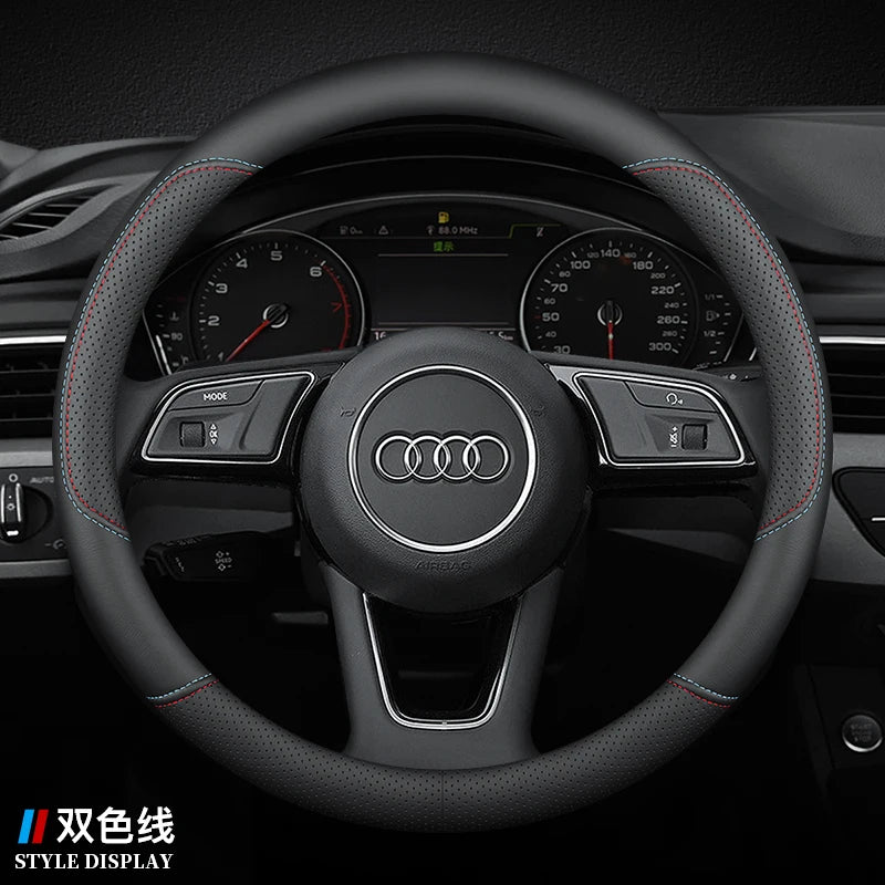 Ultra-Thin Full Leather Car Steering Wheel Cover Non-Slip round Breathable All Seasons Auto Wheel Protector