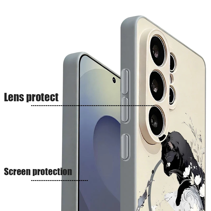 Magnetic Phone Case For Samsung Galaxy S26 S25 Ultra S24 S23 FE A17 A57 A56 A37 A16 A35 A55 A15 A36 A25 Black Cat Hard PC Cover