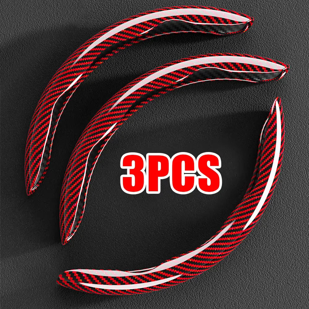 3PCS Laser Carbon Fiber Silicone Car Steering Wheel Cover 1K Micro Fiber Leather PVC Wheel Booster Cover Non-Slip Universal CM World