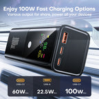 QOOVI PD 100W Power Bank 20000mAh External Battery Capacity Fast Charging Portable Charger Powerbank For Laptop iPhone Samsung Car Mobile World