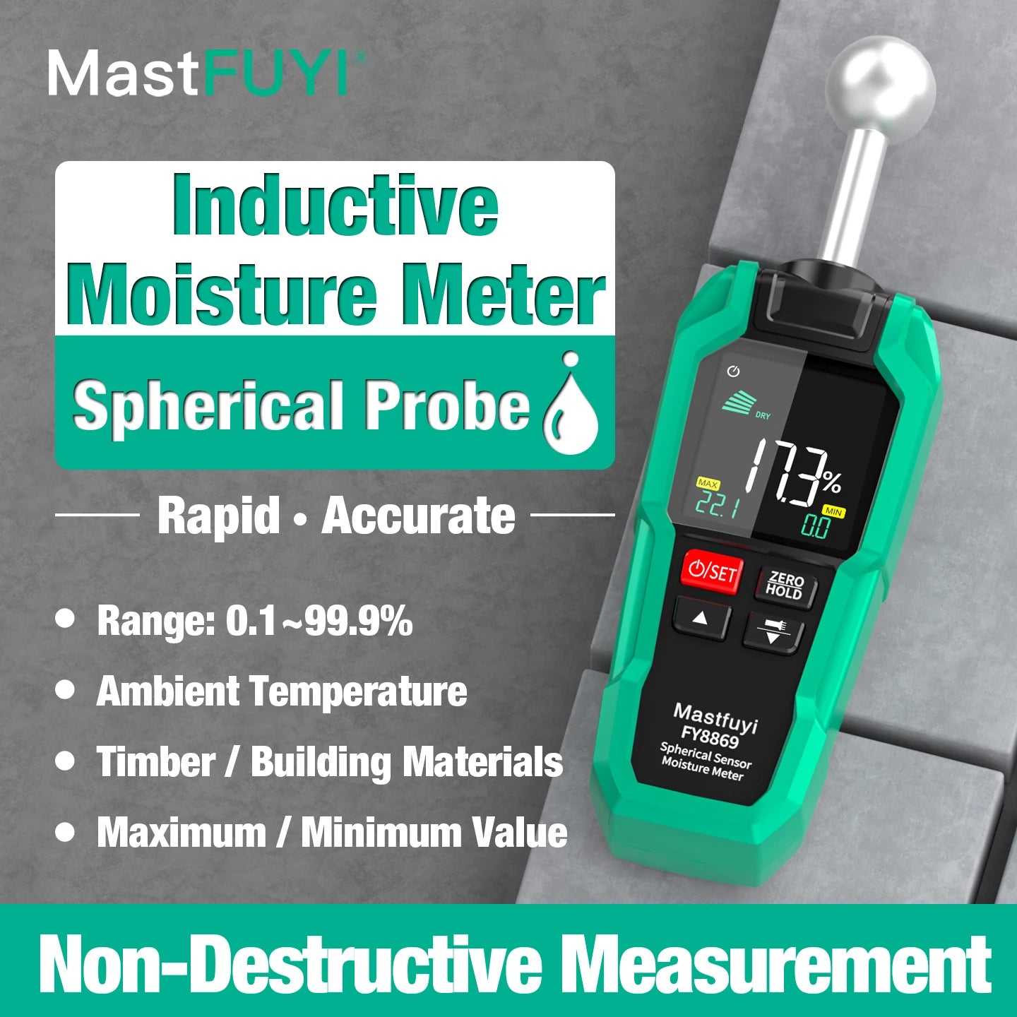 MASTFUYI Pinless Moisture Meter, Water Leak Finder, Non-Invasive Ball Sensor for Wood, Drywall, Flooring in Homes & RVs CM World