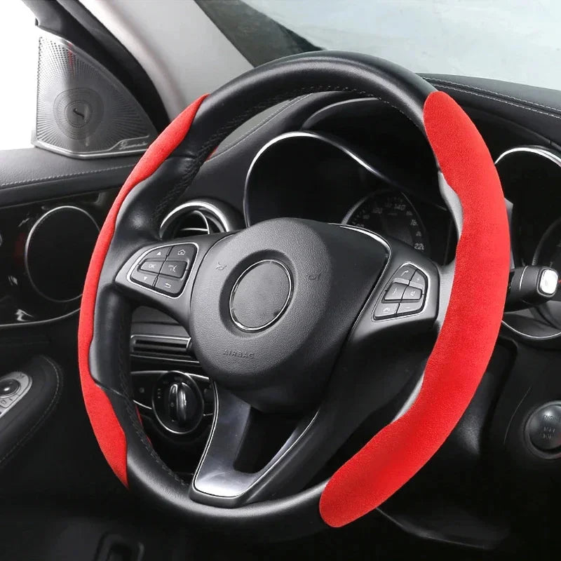 Suede 38CM Steering Wheel Booster Cover - Universal, Non-Slip, Interior Steer Protector, Decoration, Brown