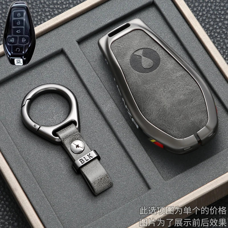 Car Key Case Cover for Denza N9 Smart Remote Key Protector Leather Car Key Case Cover Keychain Zinc Alloy Interior Accessories CM World