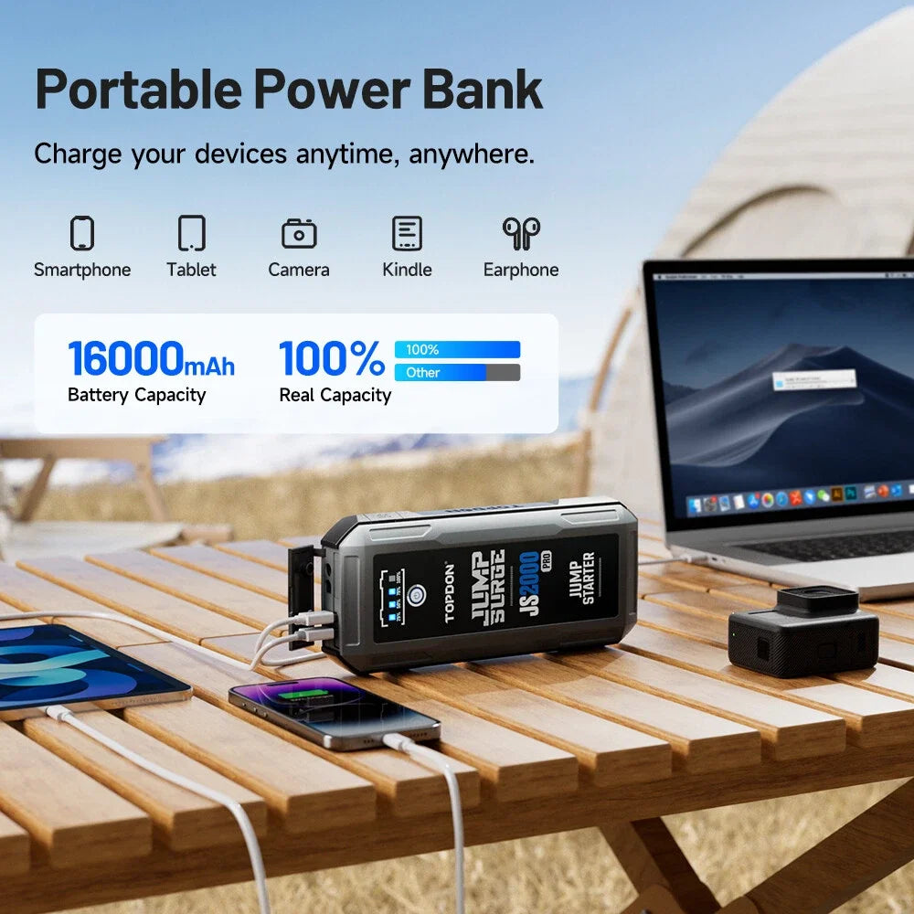 TOPDON 12V Car Jump Starter 2500A Car Battery Starter 16000mAh Power Bank Booster Auto Starting Device Emergency Start
