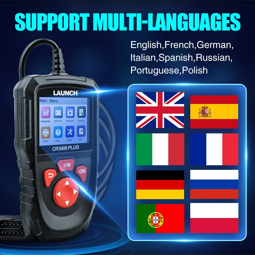 LAUNCH X431 CR3008 PLUS Car Auto OBD2 Diagnostic Tool ARM Scanner DTC Lookup Check Engine Battery Test Lifetime Free Update Car Mobile World