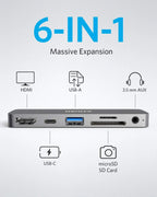Anker USB C Hub for iPad Pro, PowerExpand Direct 6-in-1 Adapter, with 60W Power Delivery, 4K HDMI, Audio, USB 3.0, SD and microS