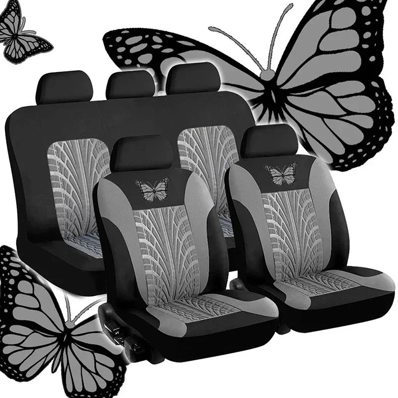2/4/9PCS Universal Car Seat Cover Set - Red Butterfly Embroidery Design - Protects Seats From Stains, Spills, And Wear