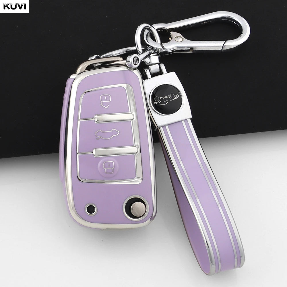 For Audi A1 A3 8P 8L A4 A5 B6 B7 A6 A7 C5 C6 4F Q3 Q5 Q7 Q8 TT S3 S4 S6 RS Fashion TPU Car Flip Key Case Cover Shell Accessories CM World