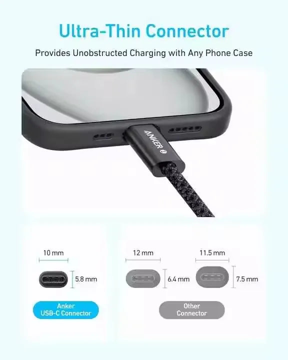 Anker Zolo 240W Type C Fast Charging Cable USB C to USB C Cable Braided and Dirt-Free Slim Connector for iPhone 16 Series