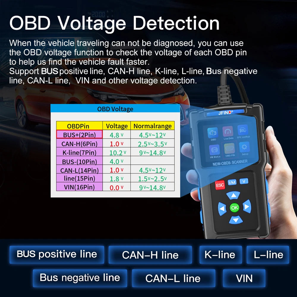 JFIND JF700 OBD2 Scanner Car Motorcycle Fault Code Reader Voltage Battery Test OBDII Diagnostic Tool For Honda Yamaha