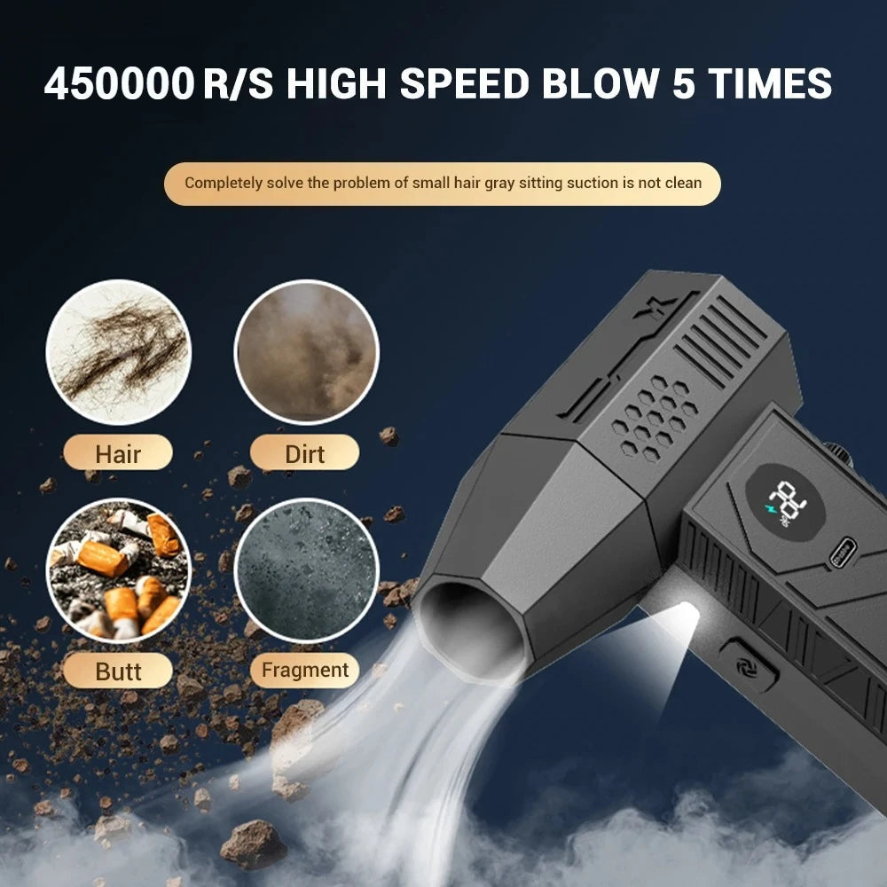 450000RPM Turbo Fan Brushless Motor with LED Light 6000mAh With Charging Display Air Blower Portable Vacuum Cleaner Car Dry Car Mobile World