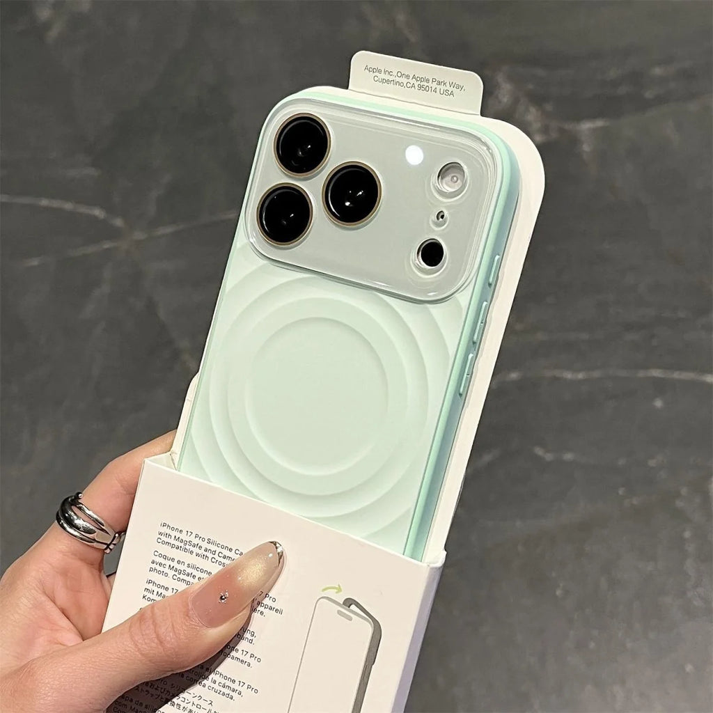 Fashion Liquid Silicone Water Ripple Pattern Big Window Phone Case For iPhone 17 16 15 Pro Max For Magsafe Magnetic Charge Cover Car Mobile World