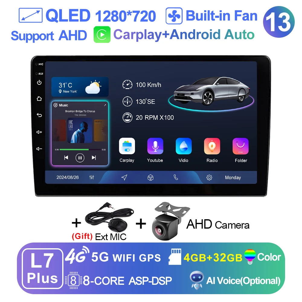 LEHX 9 inch Wireless Carplay 2din Android 15 Car Radio Multimedia Video Player Universal GPS Navigation 4G WiFi  AutoRadio CM World