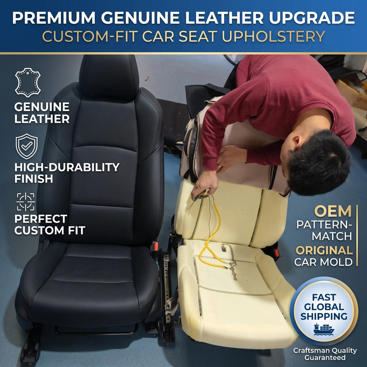 Custom Fit Car Seat Covers, PU Leather Replacement Reupholstery Kit For Toyota Mitsubishi Full Set Auto Interior Protective
