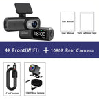 Dash Cam 4K 3840*2160P WIFI Car DVR Front and Rear Dual Lens Auto Car Camera With Night Vision Dashcam 24H Parking Monitor Car Mobile World