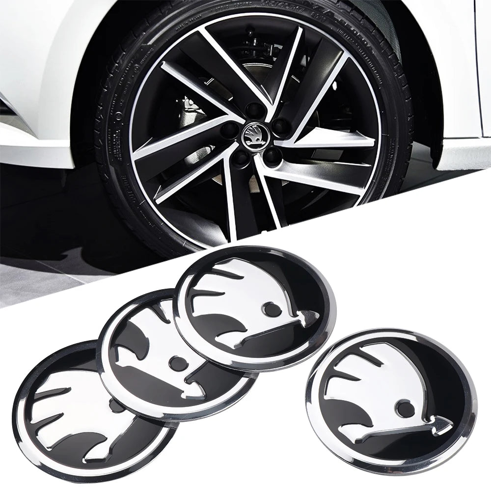 4Pcs 56MM Car Aluminum Logo Wheel Center Hub Caps Stickers For Skoda Octavia A5 3 2 VRS Vision Kodiaq Rapid Fabia VII Superb RS